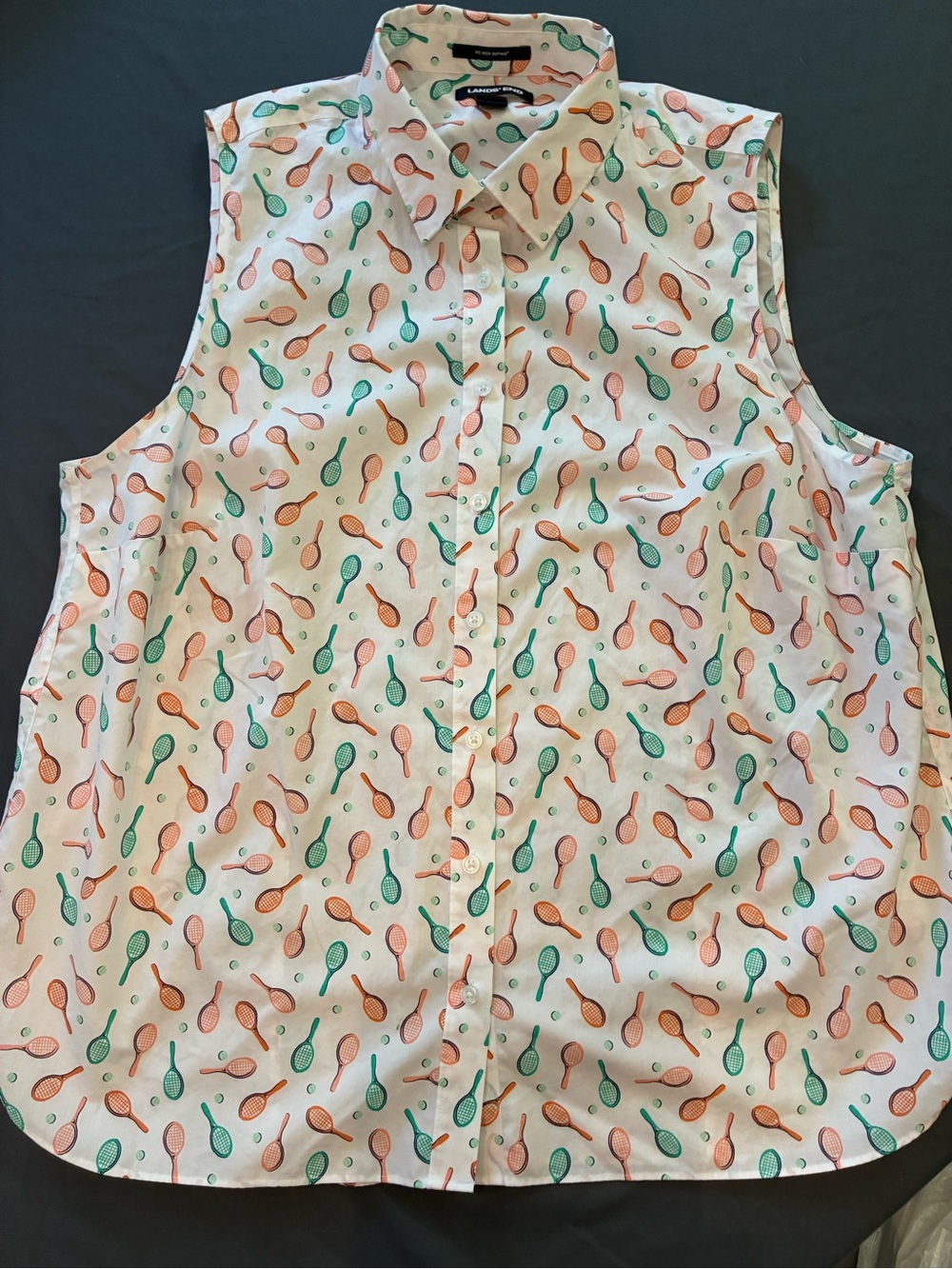 Lands' End Sleeveless Button-Down Top in White Pickleball Print Women’s Size 18W